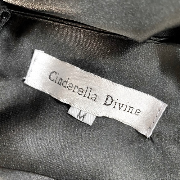 Cinderella Divine Elegant Black Satin Spaghetti Strap  Formal Evening Gown M - Picture 3 of 16